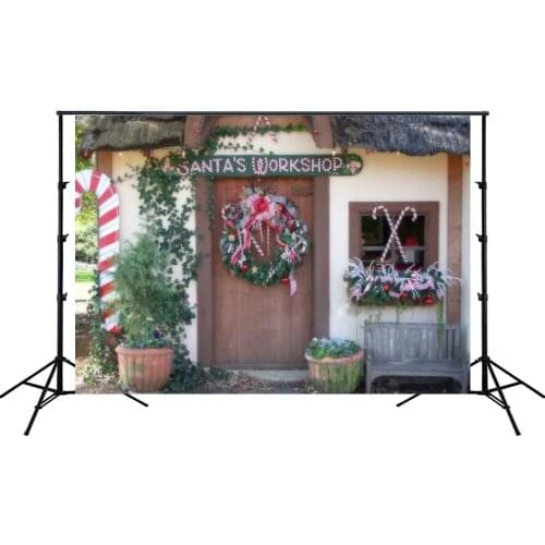 Christmas Decorations House 3D Backdrop Garland Noel Santas Workshop Banner Family Kids Portrait Photo Studio Background Props