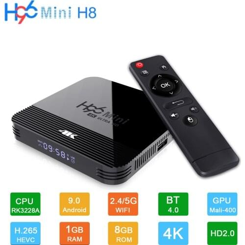 New H96 MINI H8 Android 9.0 Smart IP TV BOX Dual Wifi 2GB 16GB 2.4/5.0G BT4.0 Youtube Google Media Player H96MINI H8 Set Top Box