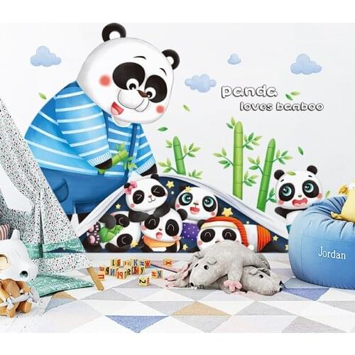 Cute Cartoon Panda Wall Stickers for Kids Room Bedroom Decor Dormitory Layout Living Room Wall Decoration Skirting Line Mural