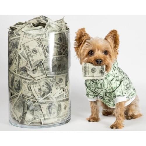 French Bulldog Money Print Hoodies Pet Dog Clothes for Small Dogs Clothing Pug Costume for Yorkies Chihuahua Apparel PC1464