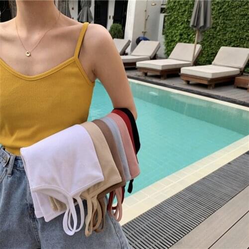 Cami Top Women Summer Sleeveless Tops Spaghetti Strap Tank Top Black White Khaki Yellow Beige Red Blue Pink Top