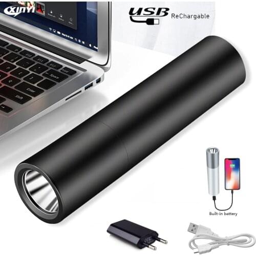 USB Rechargeable Simple LED Flashlight Aluminum alloy 5modes Built-in battery Led torch light for power bank