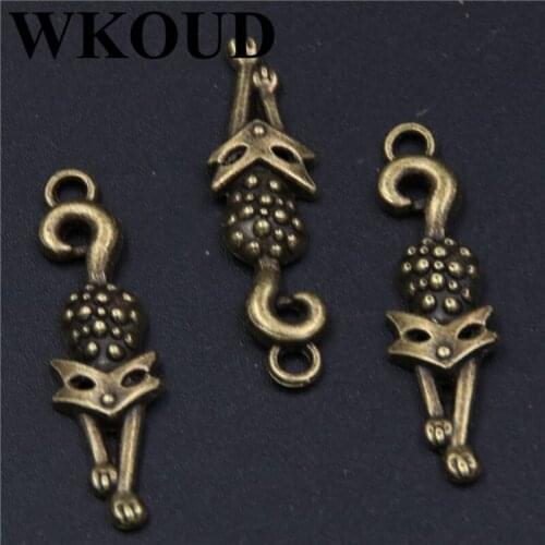 WKOUD 20pcs Antique bronze sly fox charm necklaces earrings jewelry pendants DIY handmade jewelry alloy accessories