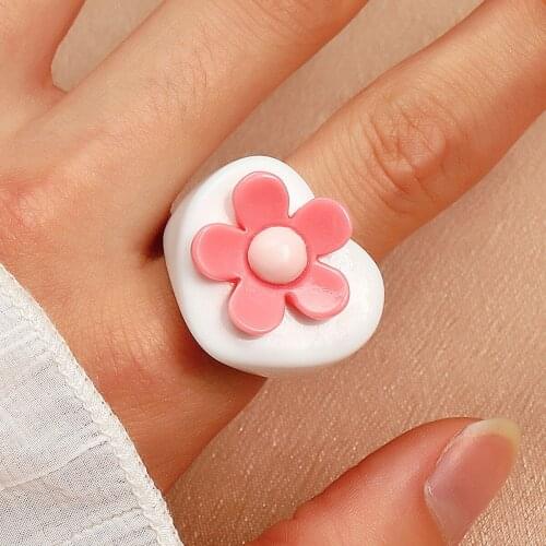 Candy Color Flower Heart Resin Acrylic Index Finger Rings Fashion Jewelry Boho Green Lover Couple interest Ring Hip Hop
