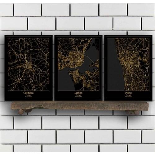 Coimbra Lisbon Porto Portugal Map Poster