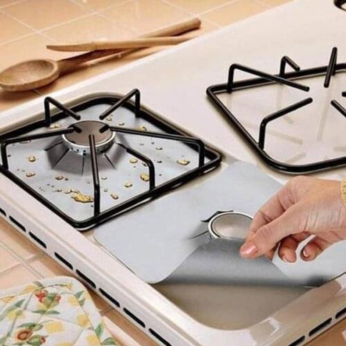 4Pc Kitchen Stove Protector Cover Gas Stove Liner Pad Non-Stick Aluminum Dishwasher Safe Protective Foil Reusable Protection Pad