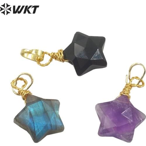 WT-P1704 WKT New design Natural gemstone tiny Star pendant lady handmade wire wrapped Labradorite star stone charm pendant