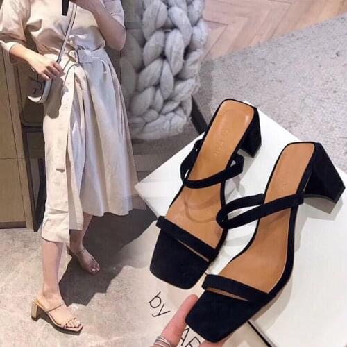 2021 Trend New Summer Simple Wedge Sandals Womens Word with Thick Sole Open Toe Square Toe Womens Shoes