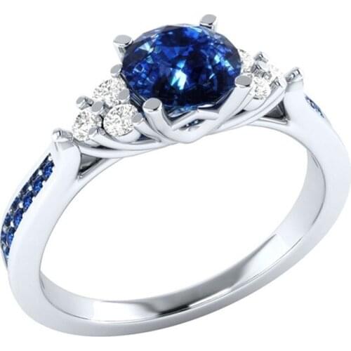 Royal Blue Cubic Zirconia Rings For Women White Gold Color Beautiful Womens Round Finger Rings Jewelry Dropshipping