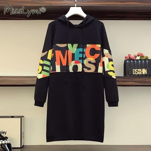 XL-5XL Plus Size Women Hoodies Autumn 2021 Fashion Color Letter Print Patchwork Long Sleeve Loose Casual Cotton Sweatshirts