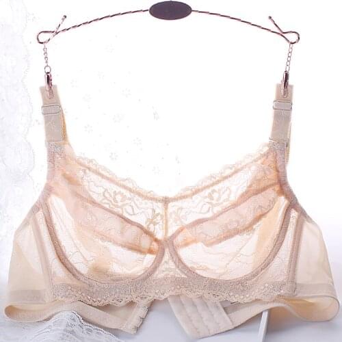 Womens Sheer Lace Underwire bra Unlined Minimizer Bra 50 52 B C D E F G H