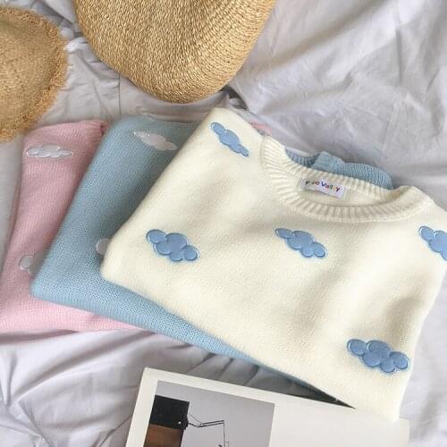 Cute Clouds Korean style 2021 Womens Sweater Kawaii Loose Thick Harajuku Clothing For Women long sleeve vintage knitted sweater