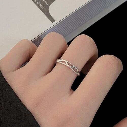 Punk Geometric Open Ring Korean Personality Silver Color Irregular Adjustable Rings for Women Fashion Jewelry Gift