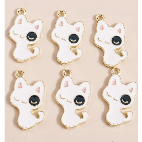 10pcs 14*25mm Alloy Enamel Charms Cute Dark Circles Cat Charms for Necklaces Earring Making Accessories Craft Supplies Handmade