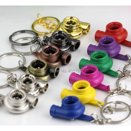10Pcs/Lot Turbo Keychain Car Parts Model Sleeve Spinning Turbocharger Key Chain Key Ring Keyfob Keyring