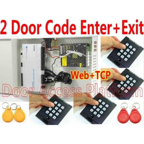 2 Door Password Enter+Code Exit Anti Pass back Web IP Controller+TCP/IP Network For Office/Factory control+4 pcs Access readers