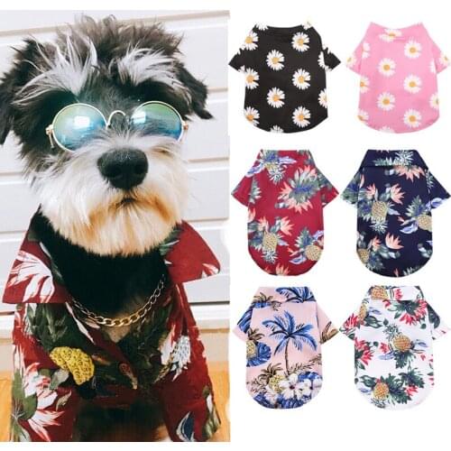 2021 New Hawaiian Dog Shirts Summer Beach Clothes Vest Pet Clothing Floral T-Shirt For Small Large Cat Dog Chihuahua XS-5XL