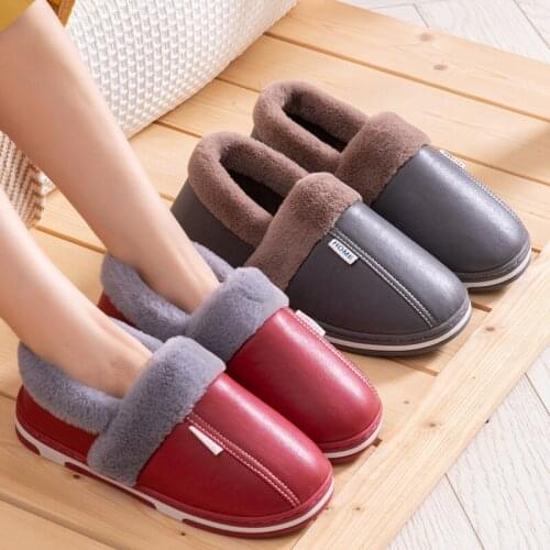 2020 Women Winter Slippers Home Shoes Plush Warm Ladies Casual Flats Couple Non Slip Indoor PU Footwear New Slides For Women