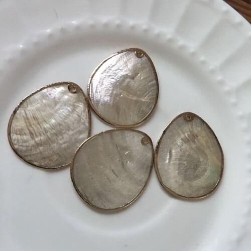 30*36MM 15Pcs Gold Side 100% Pure Natural Mirror Freshwater Shell Flat Round Shape Shell Charms Jewelry Findings