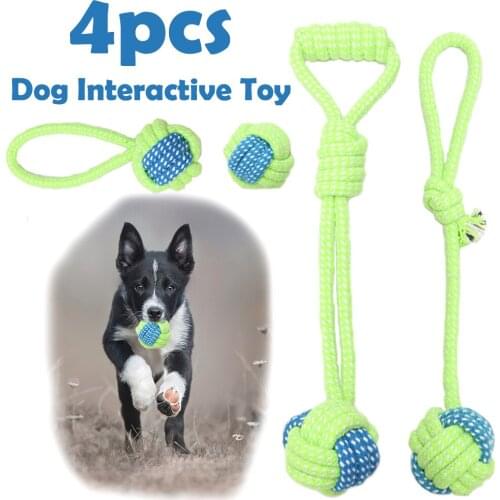 4PCS Dog Toy Chew Ball Pet Teeth Cleaning Toy Nature Cotton Rope Toy Small Large Dog Outdoor Train Interactive Knot Rope TY0102