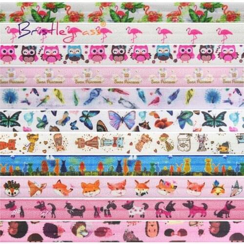 BRISTLEGRASS 50 100 Yard by Roll 5/8" 15mm Butterfly Cat Dog Print Fold Over Elastics FOE Spandex Band Tape Hair Tie Sewing Trim