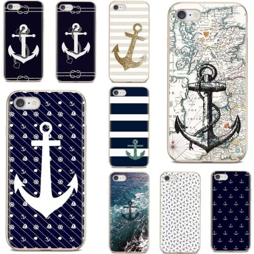 For Samsung Galaxy A10 A40 A50 A70 A3 A5 A7 A9 A8 A6 Plus 2018 2015 2016 2017 Navy Stripes Hope Anchor Bling Silicone Phone Case