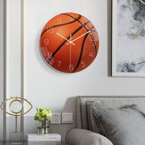 Home Decor Mute Quartz Wall Clocks Plexiglass Surface Acrylic Sport Basketball Plate Basketball Sport Fan Living Room