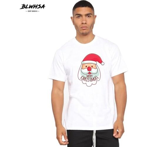 BLWHSH Merry Christmas Printed T Shirt Men Fashion Summer Short Sleeve Hip Hop T-shirt Santa Claus Printing Men Plus Tops Shirt