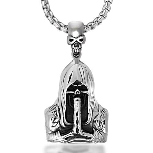 Classic Retro Stainless Steel Skeleton Pendant Necklace Fashion Male Death Skull Pendant & Necklace for Men Gift Hip Hop Jewelry