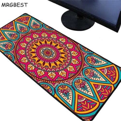 MRGBEST Colorful Pink Mandala Large Gaming Flower Mouse Pad Locking Edge Keyboard Mouse Mat Gaming Desk Mousepad for CSGO LOL Xl