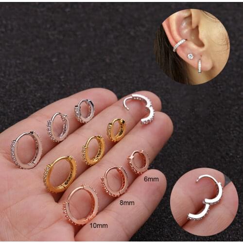 1Piece Zircon 6 8 10mm Round Hoop Earrings for Women 2021 Trendy Jewelry Rose Gold Stainless Steel Plate Earrings for Teens
