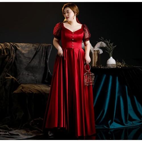 Evening Dress Burgundy Simple V-Neck Pleat Floor-Length Short Sleeves Empire A-Line Fashion Plus Size Women Formal Gowns D1200