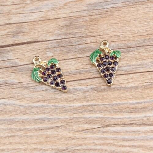Mini Order 10PCs 14*24MM Crystal Rhinestone Fruit Grape Alloy Pendant Charms DIY Jewelry Findings Ornament Accessory Charm