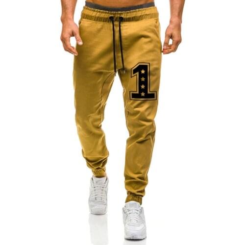 Fashion Sweatpants Jogger Trousers 1-character Printing Design Solid Color Elastic Waist Sports Pants Streetwear Tracksuit Men