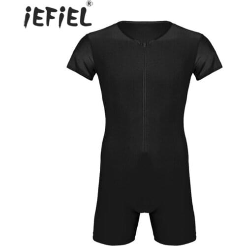 Mens Summer Lingerie Night Clubwear Cosplay Party Bodysuit One-piece Front Zipper Soft Boxer Briefs Leotard Sexy Bodystocking