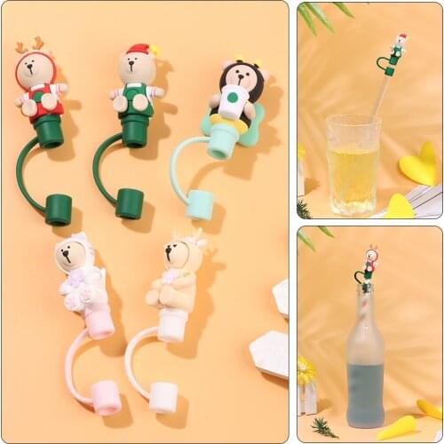 1Pcs Cartoon Silicone Straw Cover Tips Stopper Reusable Drinking Dust Cap Glass Cup Straw Plug Kitchen Drink Cleaner Accessories