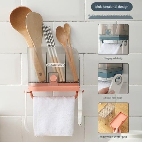 NordicSimple Multifunctional Wall-mounted Drain Tableware Storage Box Spoon Shovel Box Kitchen Knife and Fork Tube Hanging Rack