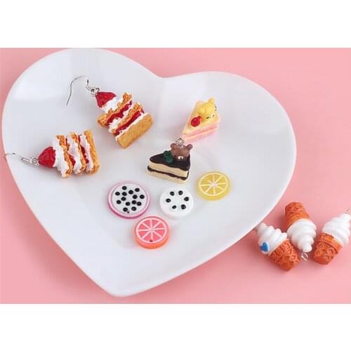 Newest 30PCs 3D Kawaii Resin Cake Fruit Ice Cream Pendant Charms Fit Girls Earring Necklace Ornaments DIY Jewelry Findings Charm