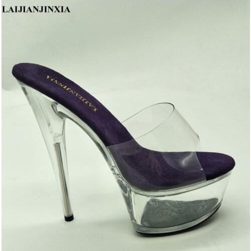 LAIJIANJINXIA New Women Slippers Summer 15cm High Heels Shoes Woman Flip Flops Fashion Platform Female Slides Ladies Shoes