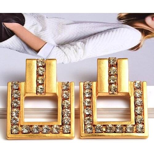 New Arrive Metal geometric gold earrings High-quality Square crystal drop earring Fashion trend jewelry accessories for women