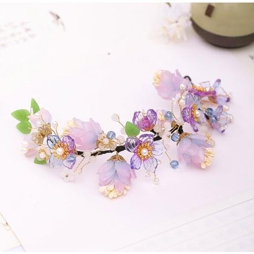 GETNOIVAS Vintage Super Fairy Purple Transparent Flower Hairband Pearl Hair Band Headband for Women Classical Hair Jewelry SL
