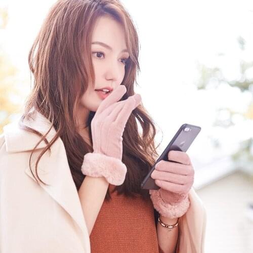 Autumn and Winter Gloves Ladies Plus Velvet Thick Warmth Touch Screen Suede Cold Windproof Students Outdoor Riding and Driving