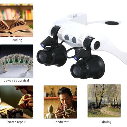 Portable Magnifier Glasses LED Magnifying Head Mount Magnifier Interchangeable Loupe 6 Replaceable Lenses