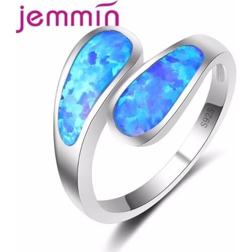 Silver Color Wedding Party Jewelry Ring Parure Bijoux Unique Design Blue Fire Opal Rings For Women Men