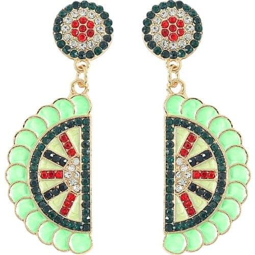 Dvacaman Seed Bead Rhinestone Watermelon Drop Earrings for Women Girls Summer Cute Fruits Earrings Jewelry Accessories Wholesale
