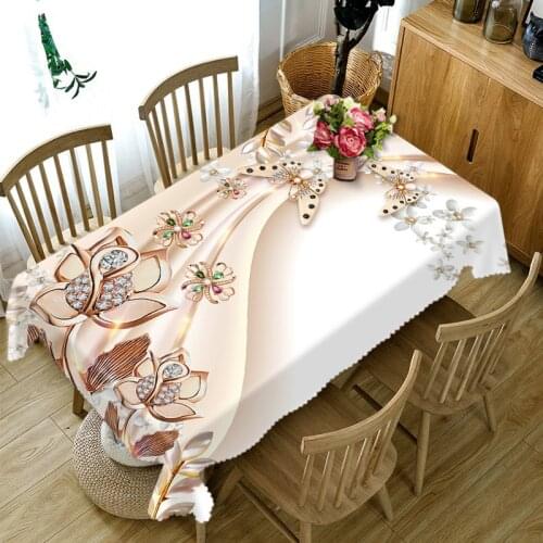 Customizable 3D Tablecloth Diamond Butterfly Flower Pattern Washable Cloth Thicken Rectangular and Round Table Cloth for Wedding
