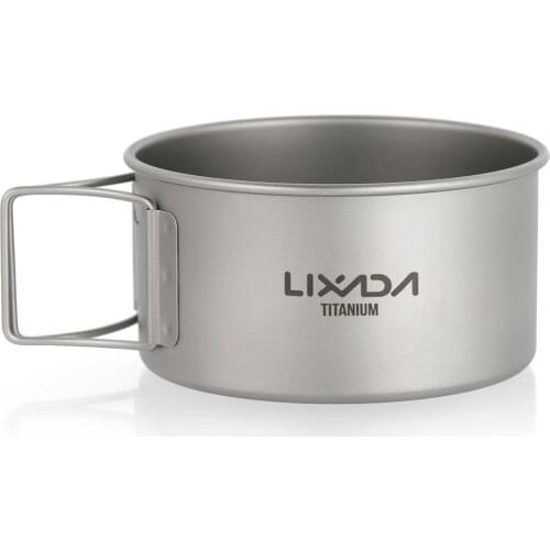 Lixada Titanium Bowl with Folding Handles Dinner Food Container for Outdoor Camping Hiking Backpacking