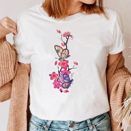Women Tee Fashion Flower Watercolor New T Shirt Female Cartoon Short Sleeve T-shirt Print 2021 Ladies Graphic Top Clothing