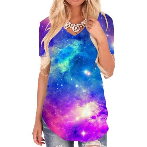 Giyu Brand Galaxy T-shirt women Nebula V-neck Tshirt Space T-shirts 3d Colorful Tshirts Printed Womens Clothing Fashion Loose