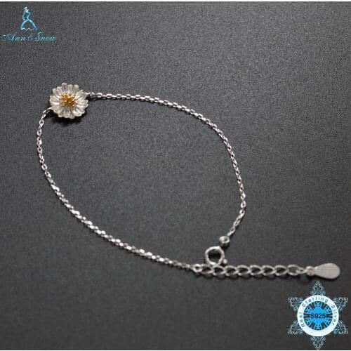 Ann & Snow Trendy 925 Sterling Silver Chrysant Chain Link Strand Bracelets for Women Sterling Silver Jewelry